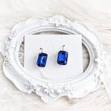 Sapphire blue crystal silver emerald cut drop earrings - House of Hats