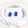 Sapphire blue crystal silver emerald cut drop earrings - House of Hats