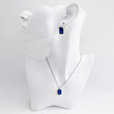 Sapphire blue crystal silver emerald cut drop earrings - House of Hats