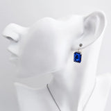 Sapphire blue crystal silver emerald cut drop earrings - House of Hats