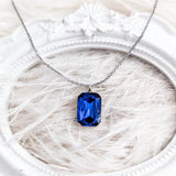 Sapphire blue crystal silver emerald cut necklace - House of Hats