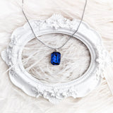 Sapphire blue crystal silver emerald cut necklace - House of Hats