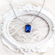 Sapphire blue crystal silver emerald cut necklace - House of Hats