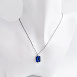 Sapphire blue crystal silver emerald cut necklace - House of Hats