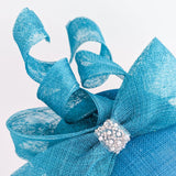 Sea blue crystal bow fascinator hat - House of Hats