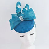 Sea blue crystal bow fascinator hat - House of Hats