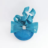 Sea blue crystal bow fascinator hat - House of Hats