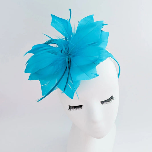 Sea blue feather fascinator hat - House of Hats