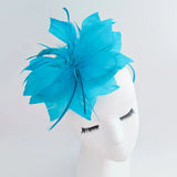 Sea blue feather fascinator hat - House of Hats