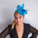 Sea blue feather fascinator hat - House of Hats