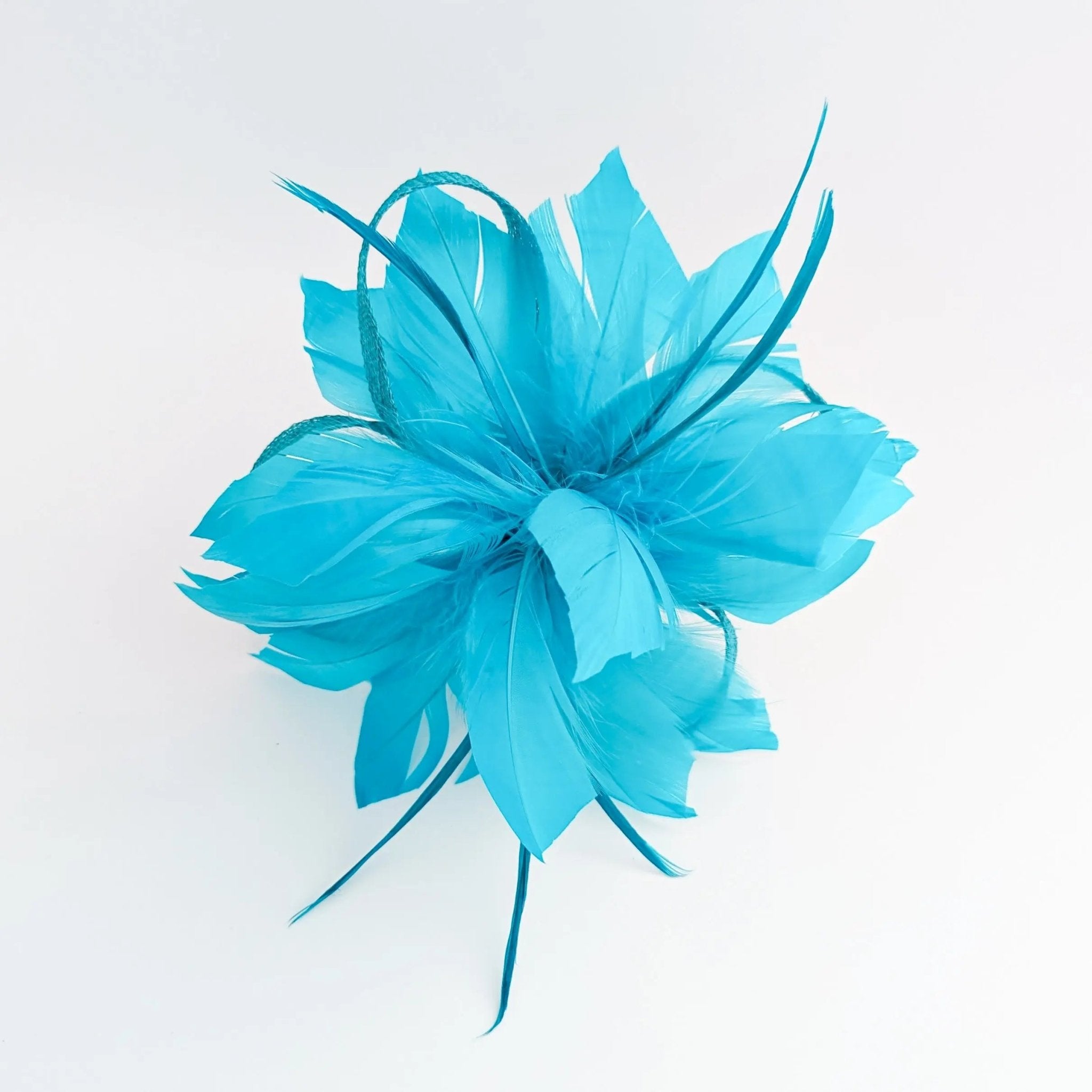 Sea blue feather fascinator hat - House of Hats