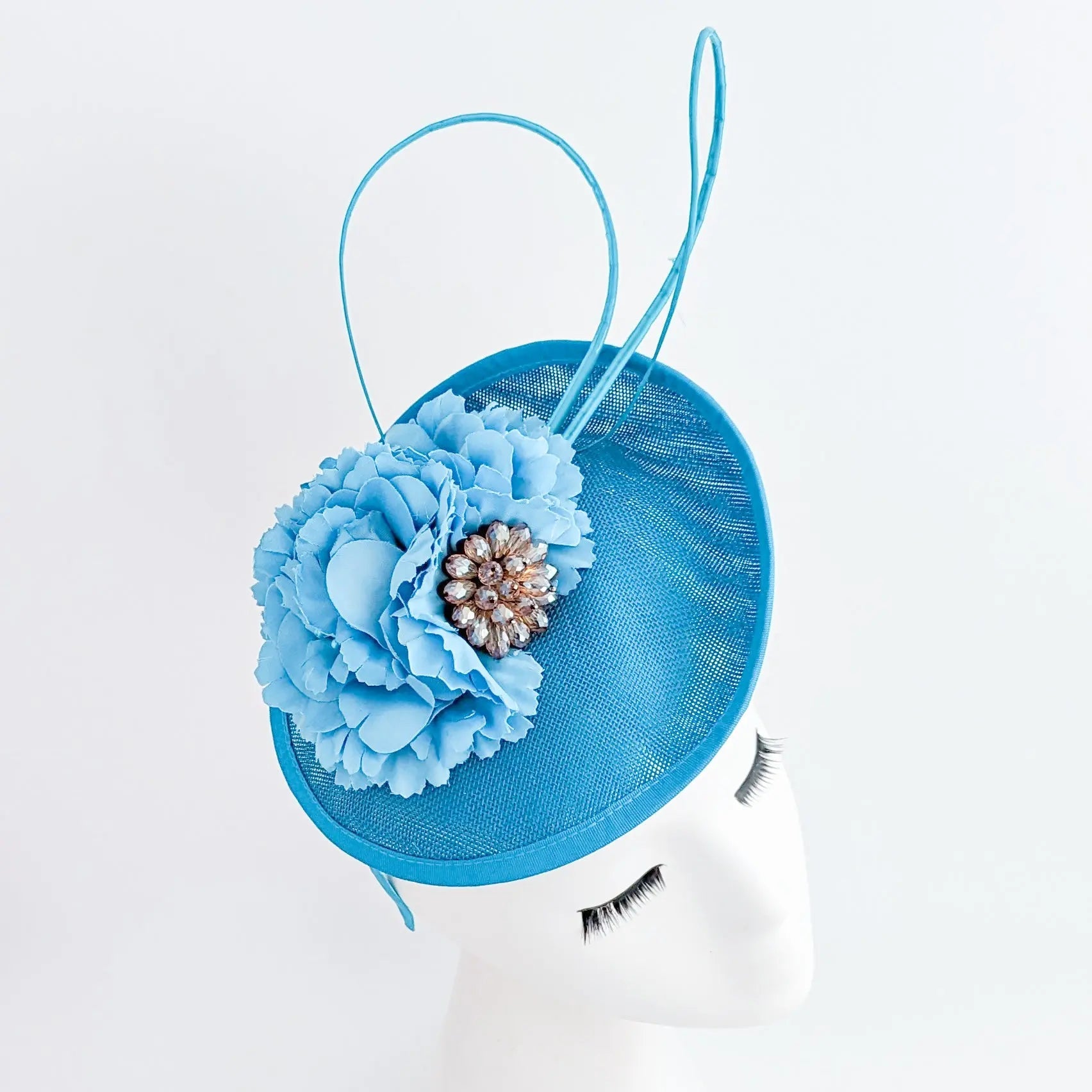 Sea blue flower disc saucer fascinator hat - House of Hats