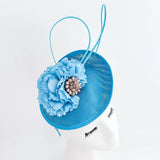 Sea blue flower disc saucer fascinator hat - House of Hats