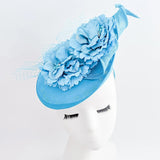 Sea blue flower fascinator disc saucer hat - House of Hats