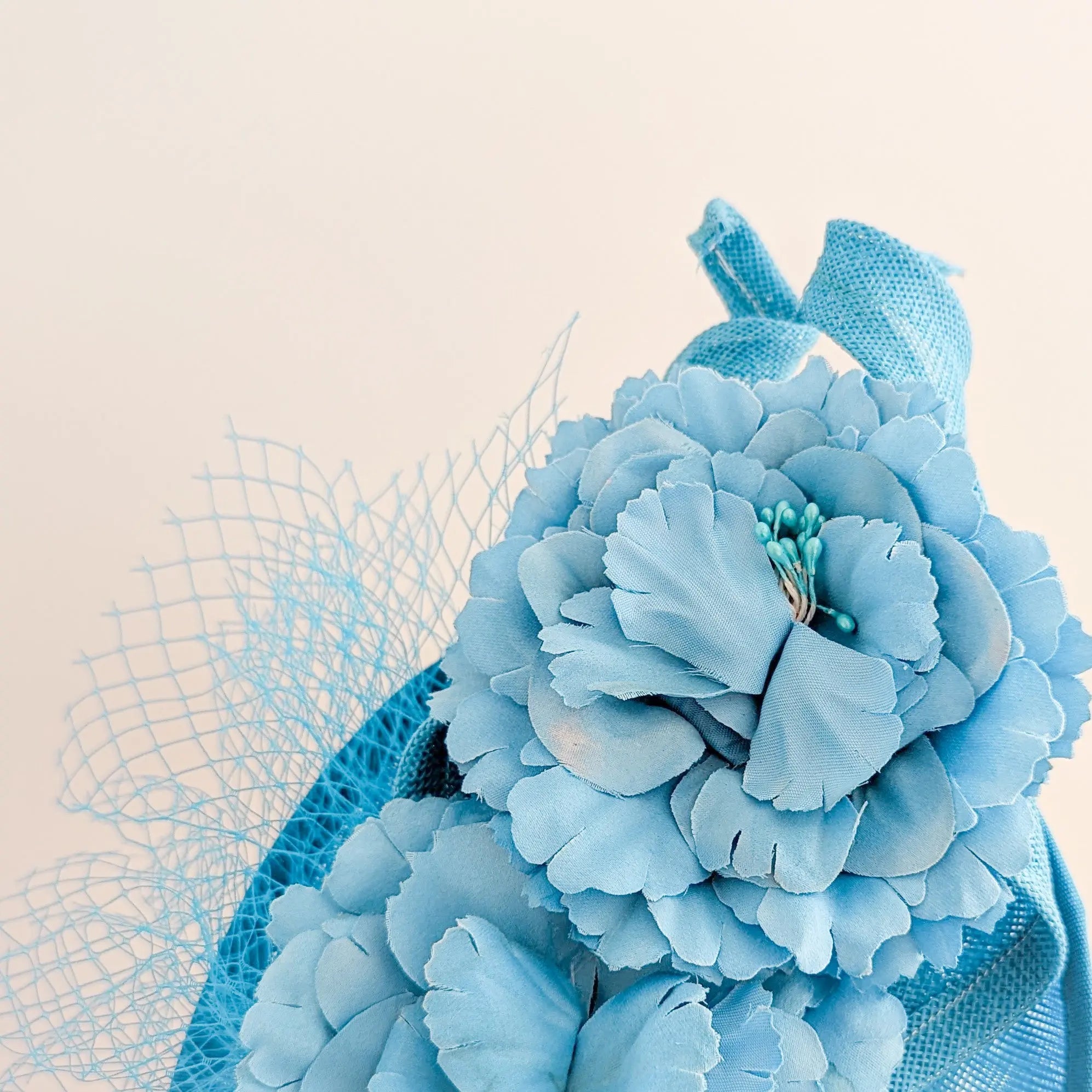 Sea blue flower fascinator disc saucer hat - House of Hats