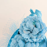Sea blue flower fascinator disc saucer hat - House of Hats