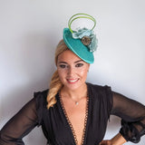 Seafoam mint green flower disc saucer fascinator hat - House of Hats
