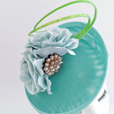 Seafoam mint green flower disc saucer fascinator hat - House of Hats