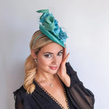 Seafoam mint green flower fascinator disc saucer hat - House of Hats