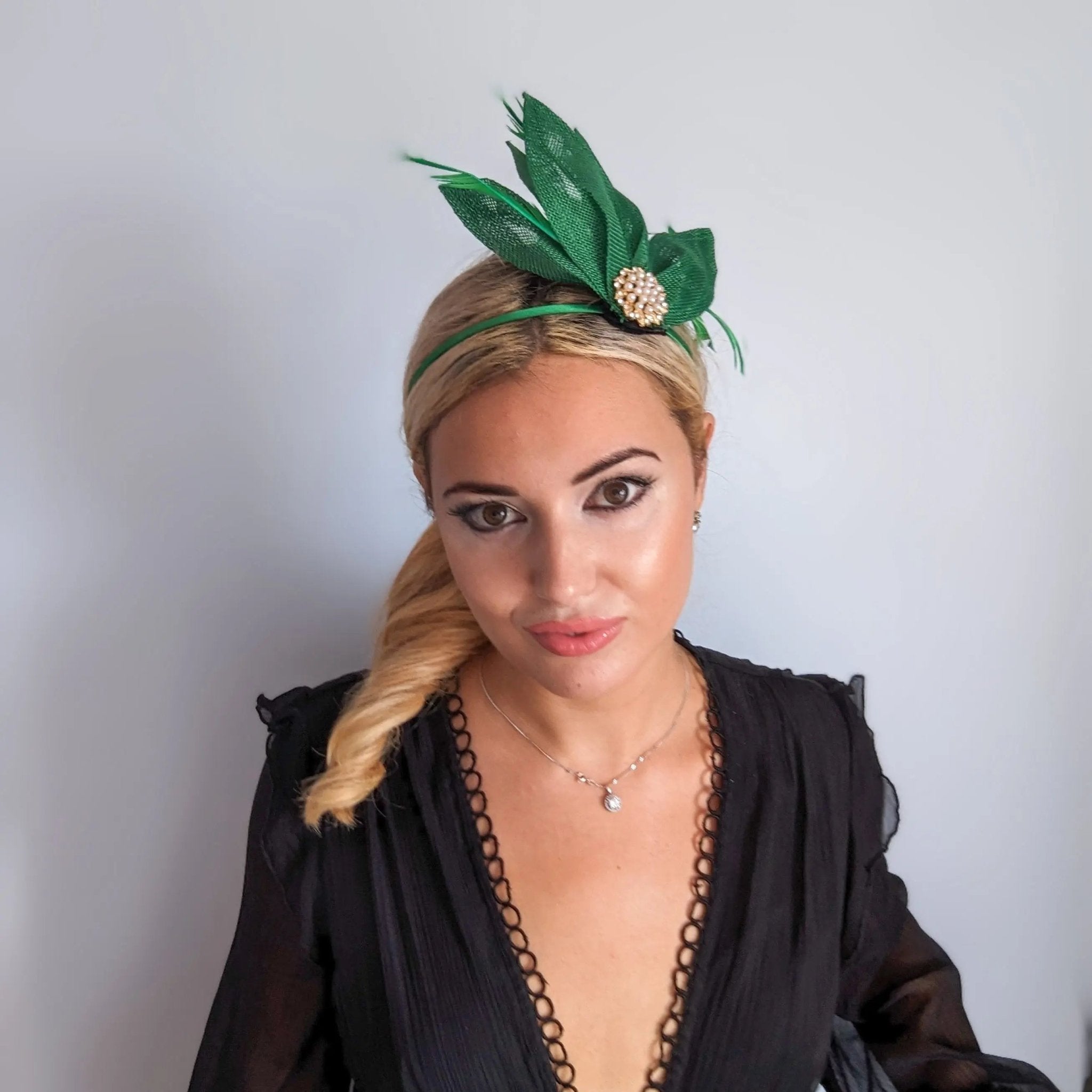 Shamrock green feather petal fan fascinator hat - House of Hats