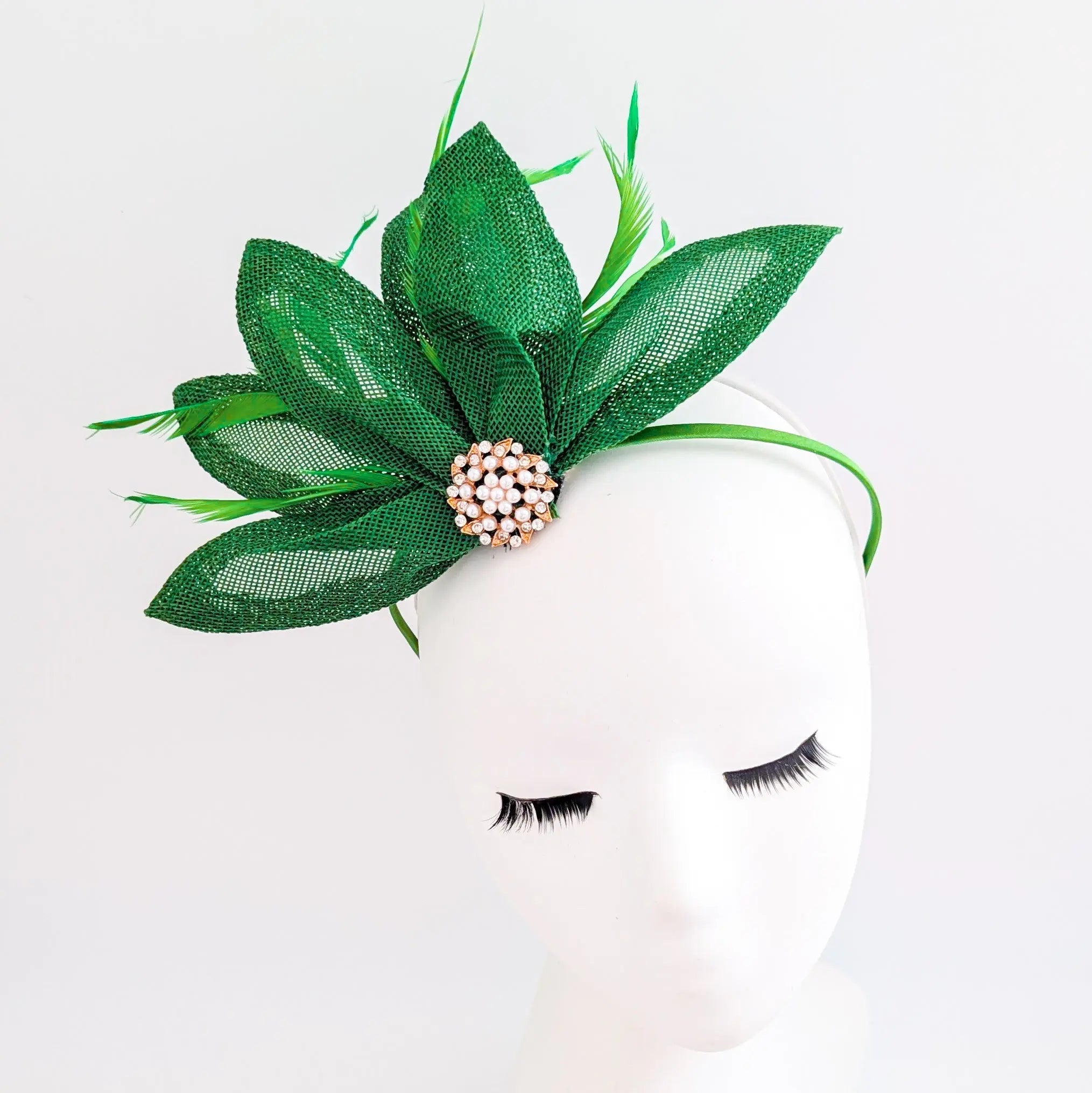 Shamrock green feather petal fan fascinator hat - House of Hats