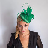 Shamrock green feather satin fascinator hat - House of Hats