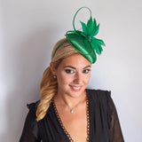 Shamrock green feather satin fascinator hat - House of Hats