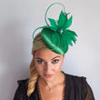 Shamrock green feather satin fascinator hat - House of Hats