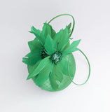 Shamrock green feather satin fascinator hat - House of Hats