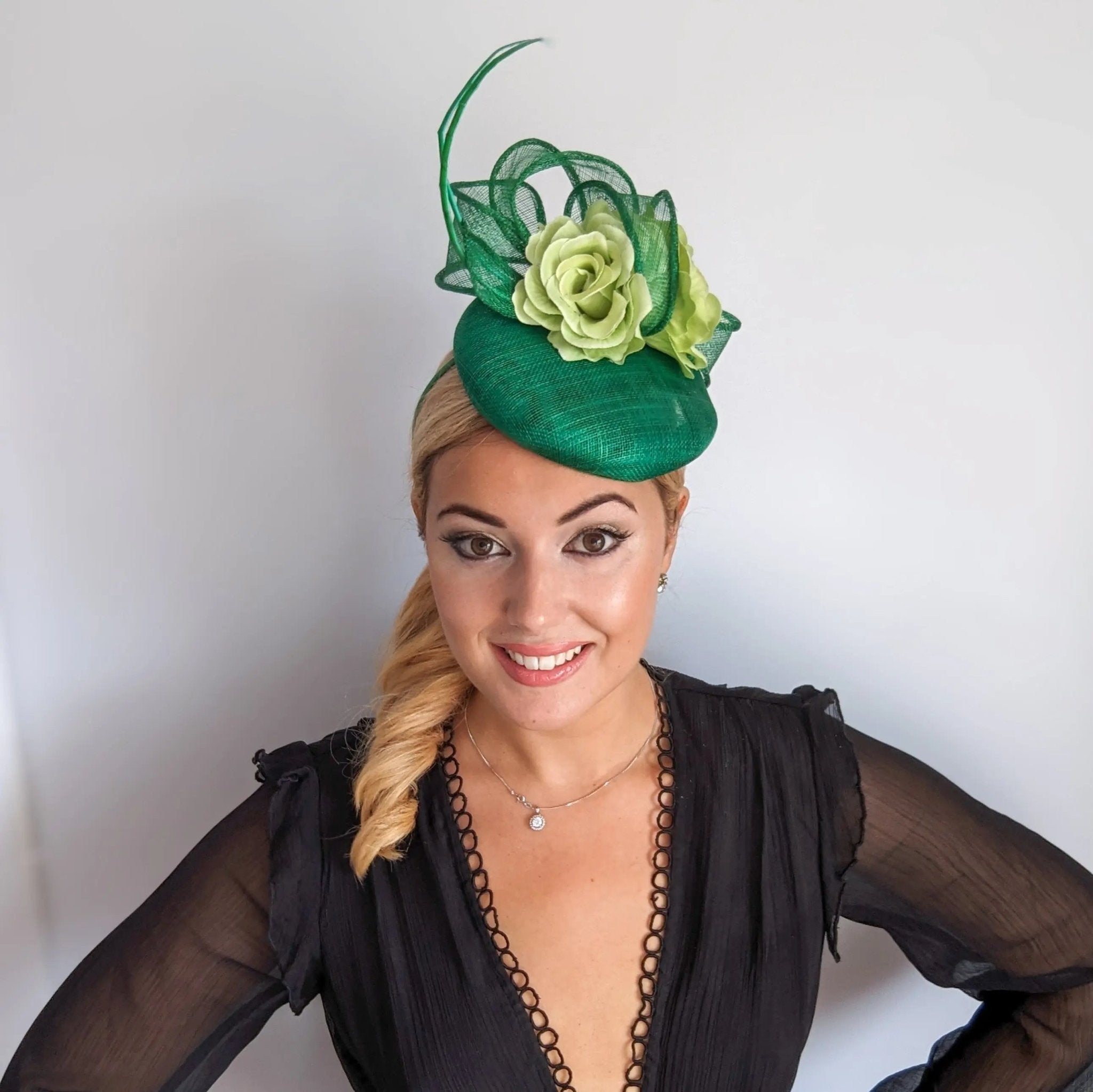 Shamrock green flower fascinator hat - House of Hats