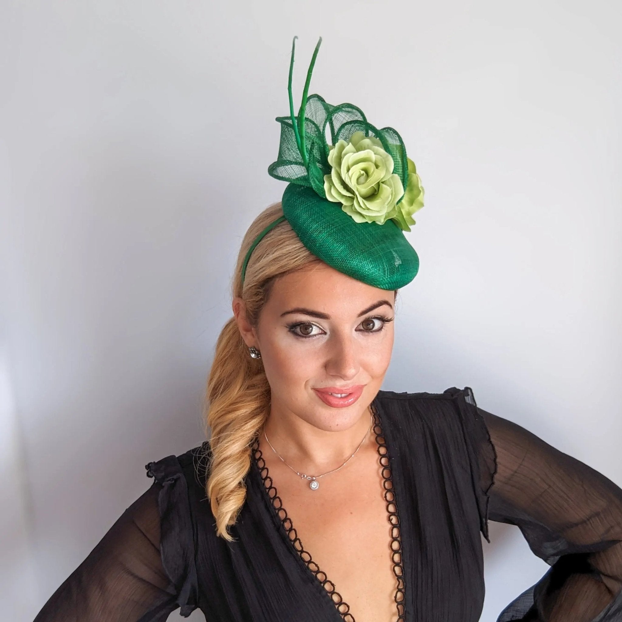 Shamrock green flower fascinator hat - House of Hats