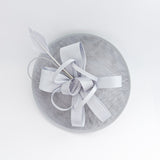 Silver feather large saucer disc fascinator hat - House of Hats