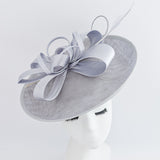 Silver feather large saucer disc fascinator hat - House of Hats