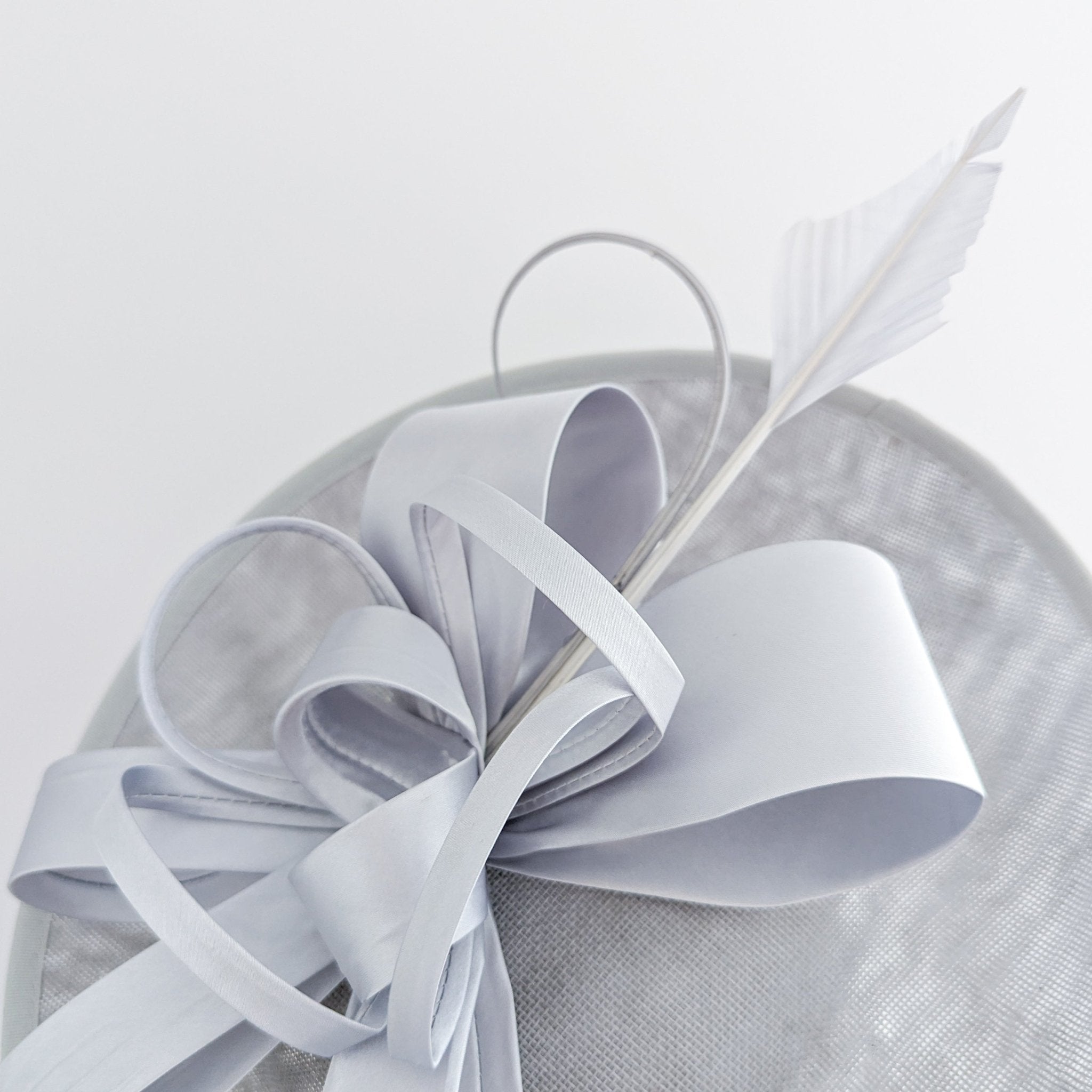 Silver feather large saucer disc fascinator hat - House of Hats