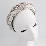Silver ivory crystal padded satin headband fascinator - House of Hats