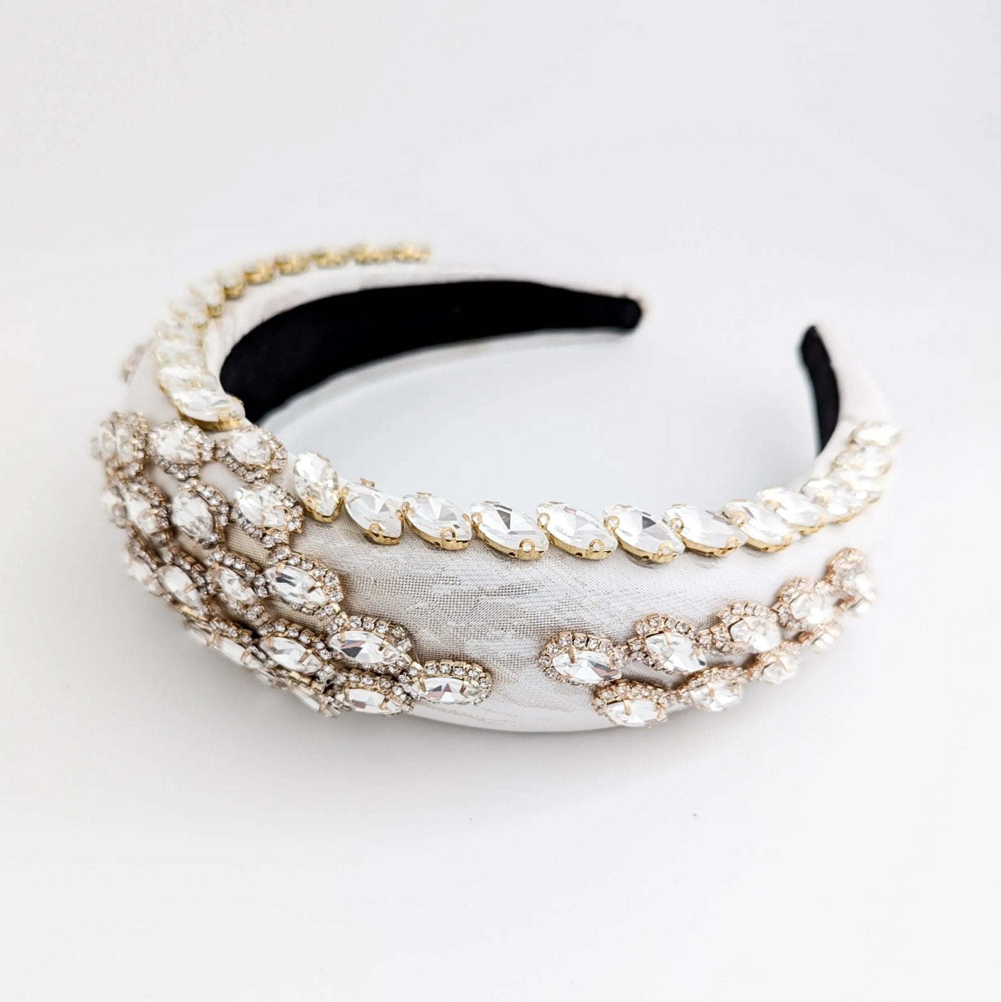 Silver ivory crystal padded satin headband fascinator - House of Hats