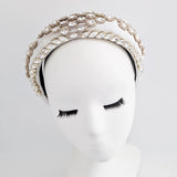Silver ivory crystal padded satin headband fascinator - House of Hats