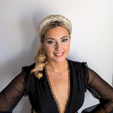 Silver ivory crystal padded satin headband fascinator - House of Hats