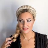 Silver ivory crystal padded satin headband fascinator - House of Hats