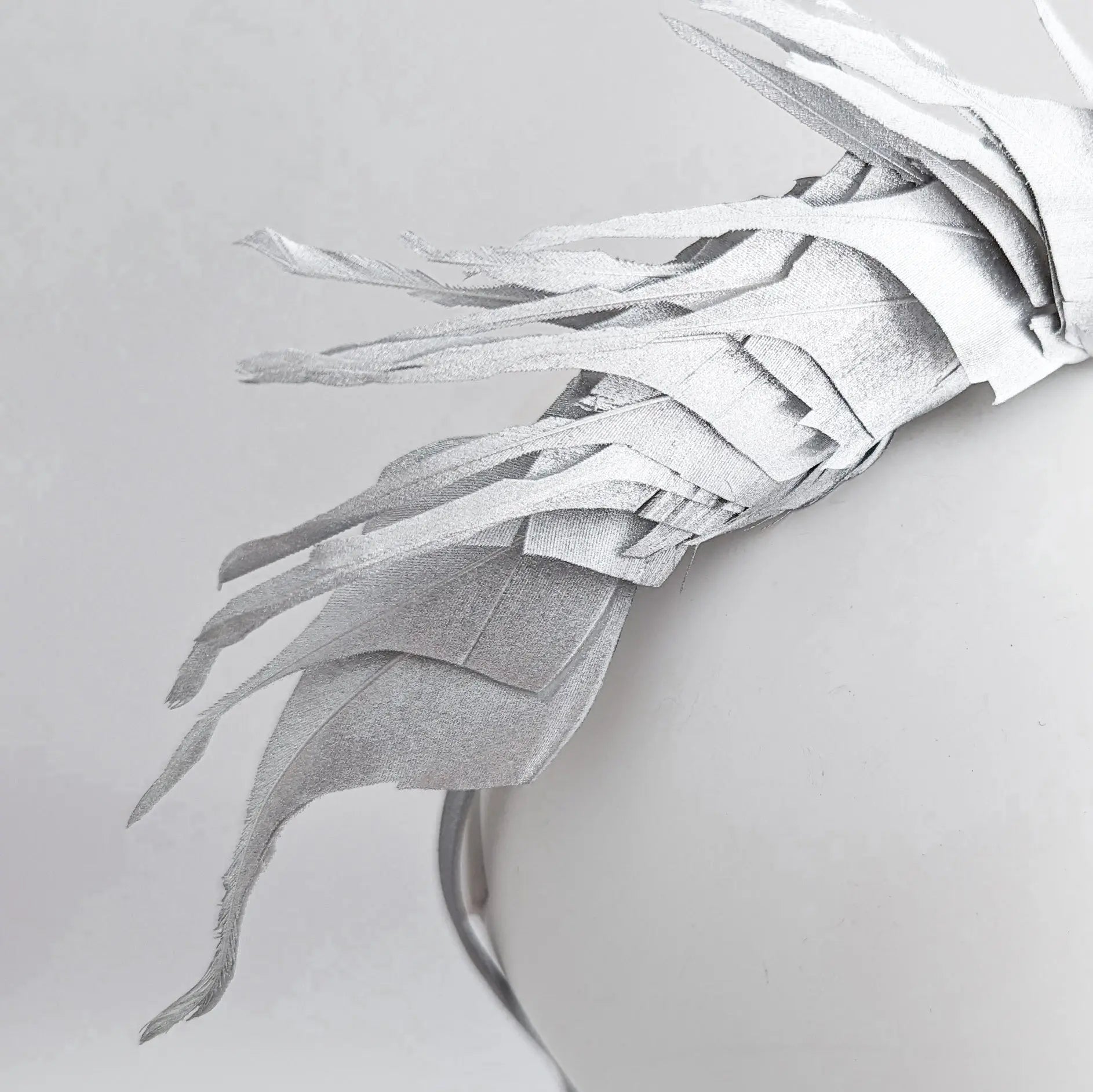Silver metallic shimmer feather headband fascinator - House of Hats