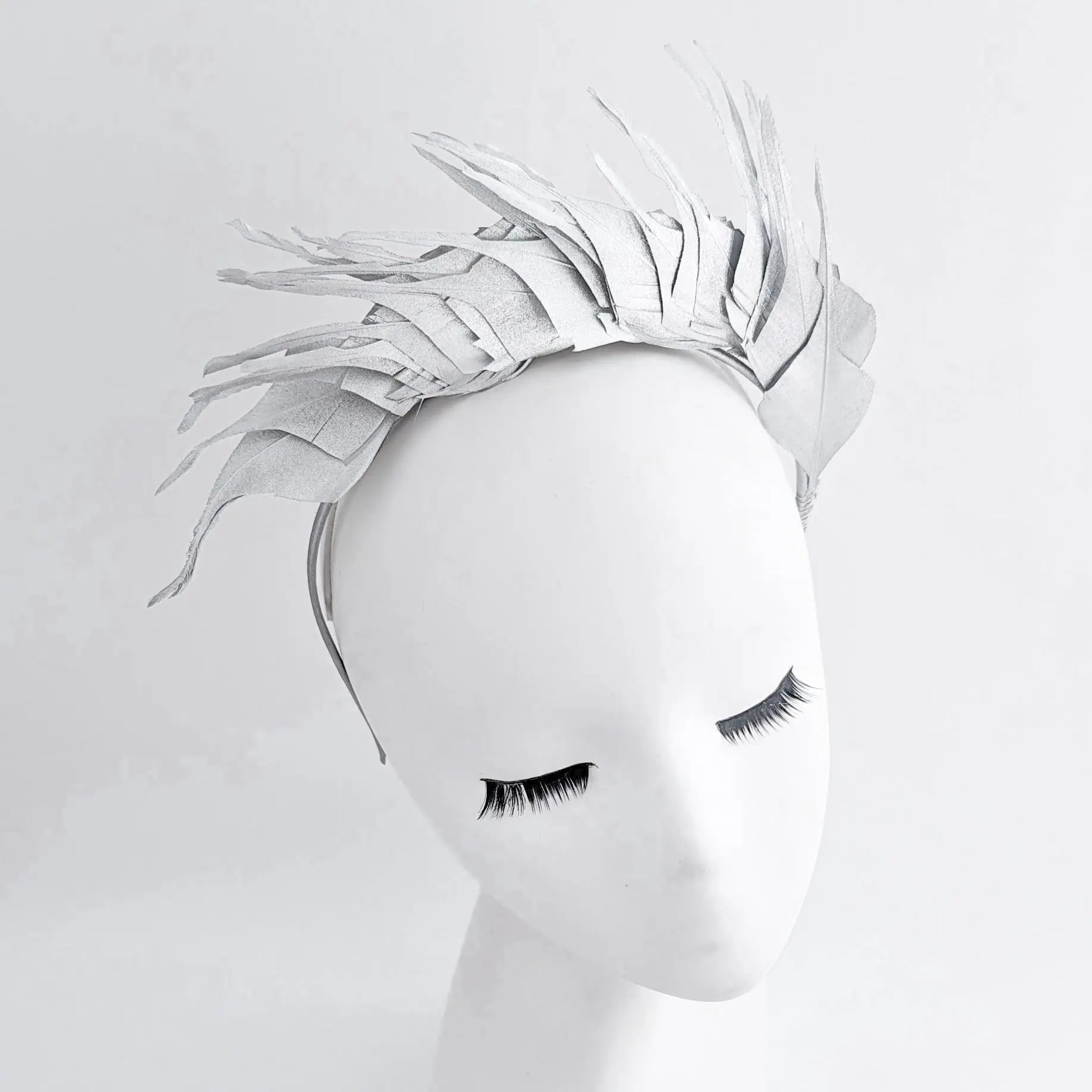 Silver metallic shimmer feather headband fascinator - House of Hats