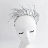 Silver metallic shimmer feather headband fascinator - House of Hats