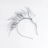 Silver metallic shimmer feather headband fascinator - House of Hats