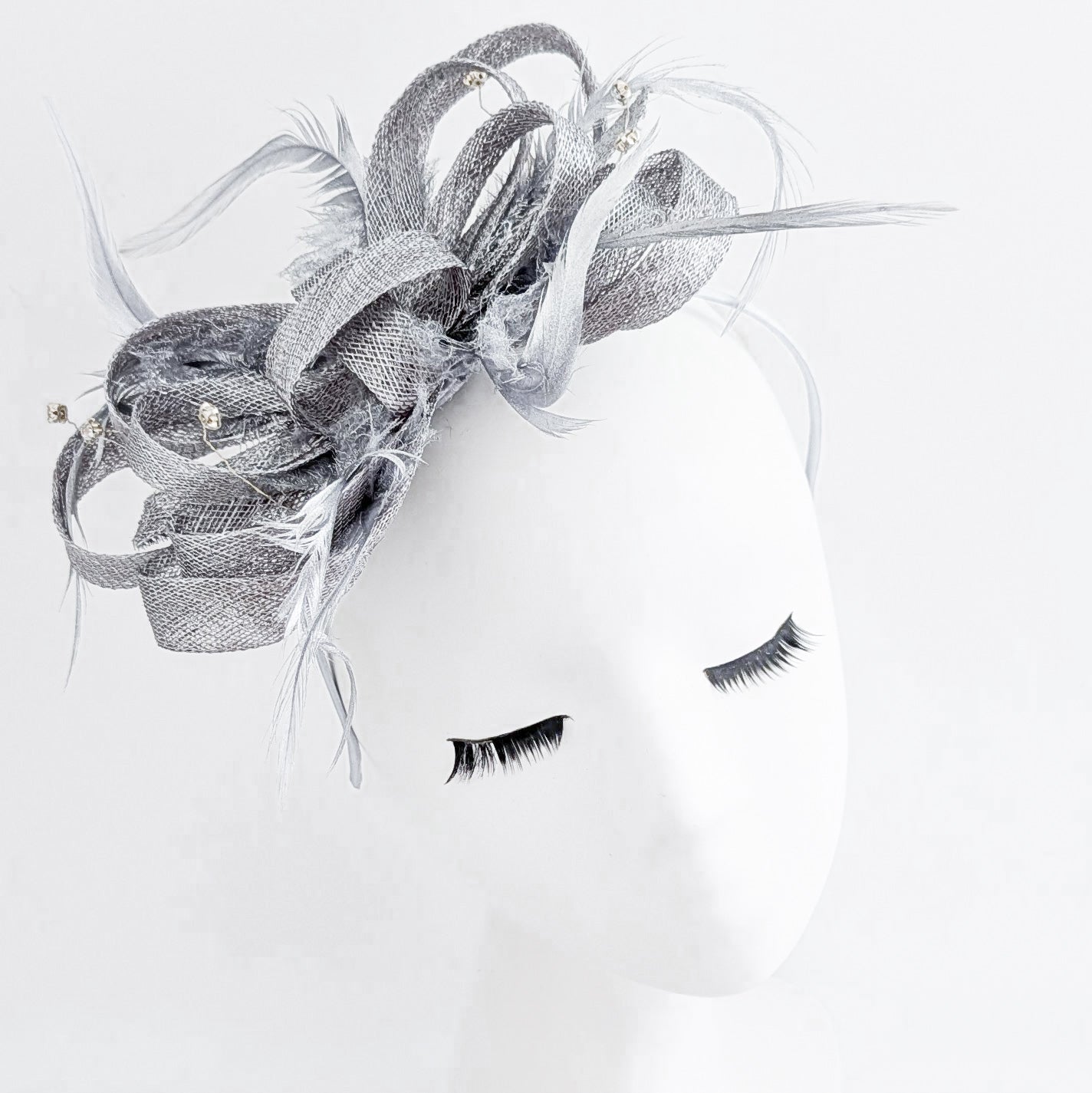 Silver shimmer crystal feather fascinator hat - House of Hats
