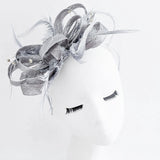 Silver shimmer crystal feather fascinator hat - House of Hats