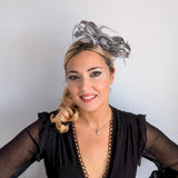 Silver shimmer crystal feather fascinator hat - House of Hats
