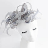 Silver shimmer crystal feather fascinator hat - House of Hats