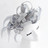 Silver shimmer crystal feather fascinator hat - House of Hats