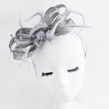 Silver shimmer crystal feather fascinator hat - House of Hats