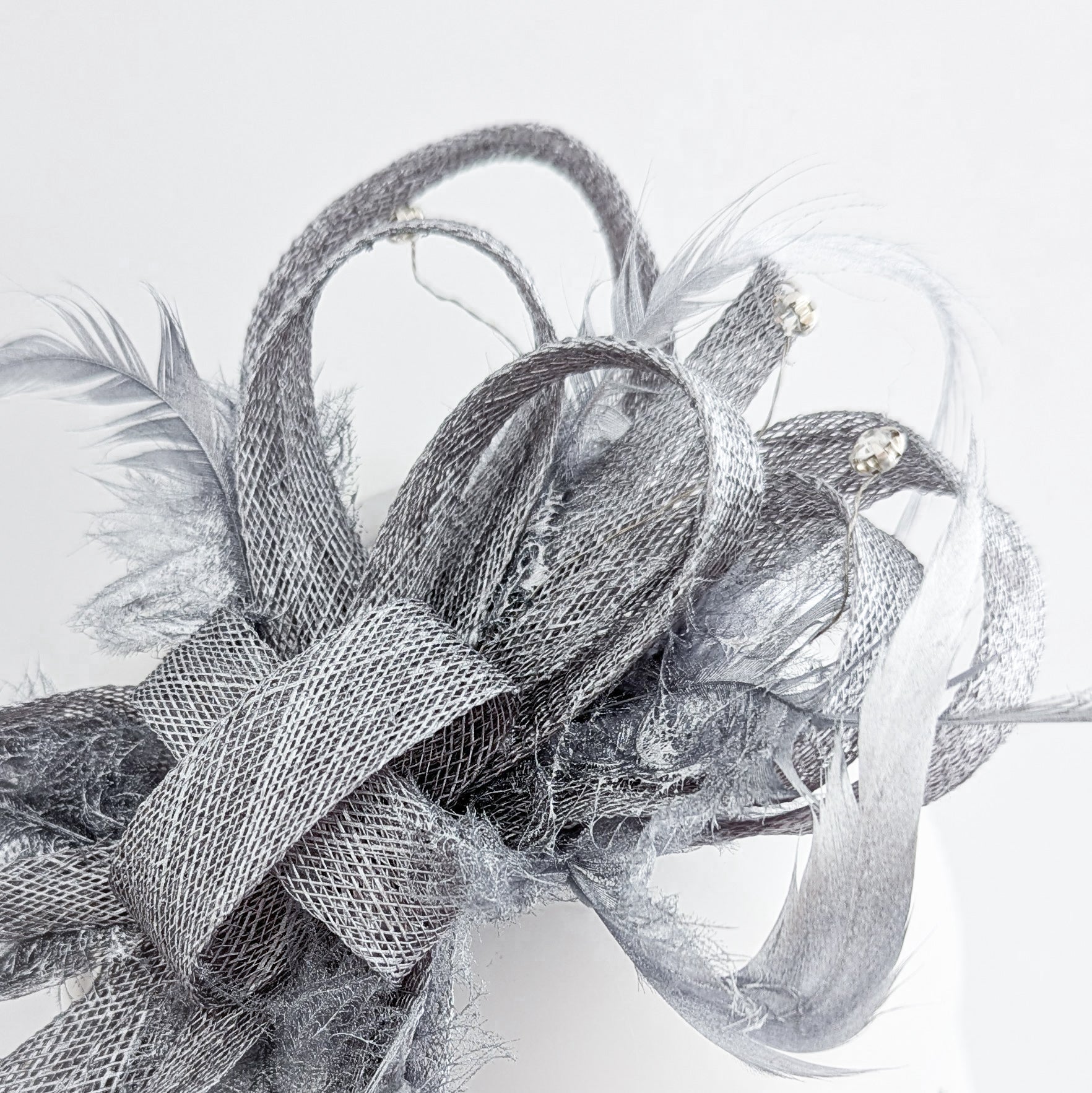 Silver shimmer crystal feather fascinator hat - House of Hats